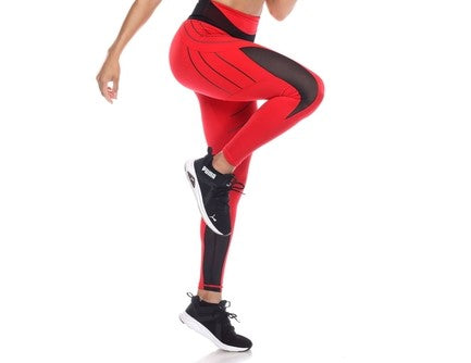 Contrast Seam Booty Pop Leggings in Raging Red